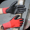 SRSAFETY 13G knitted polyester coated nitrile gloves red anti sliding gloves